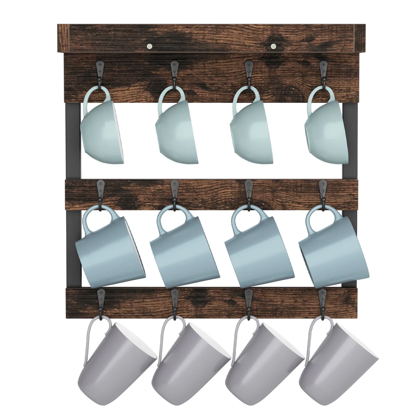 Wall Mounted Coffee Mug Holder with 12 Hooks and Storage Shelf Display Rack Home Decor for Kitchen, Bedroom, Coffee Shop