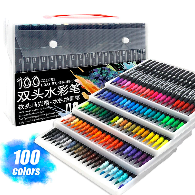 60 Colors FineLiner Drawing Painting Art Markers Pen Watercolor Dual Tip Brush Pen Calligraphy School Supplies