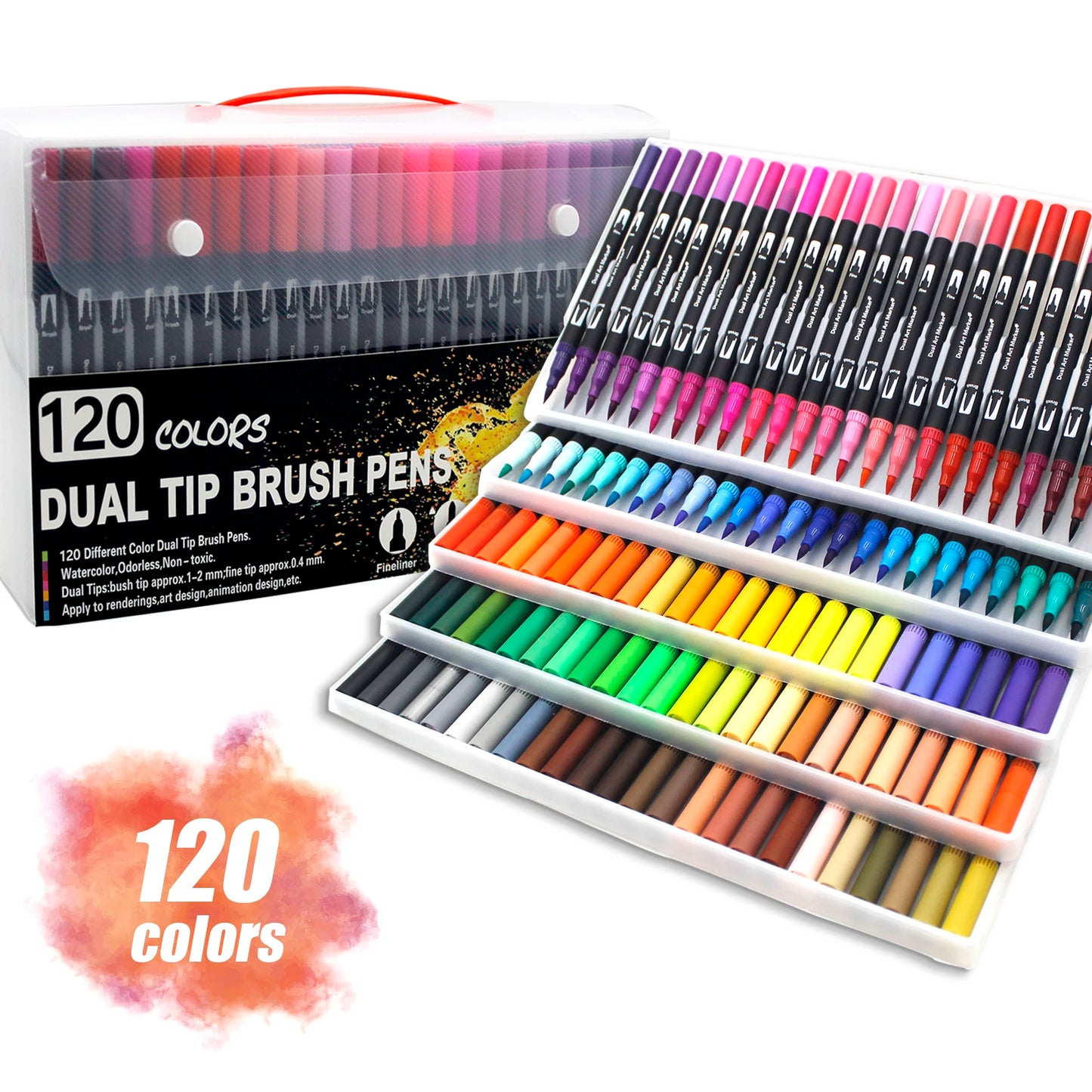 60 Colors FineLiner Drawing Painting Art Markers Pen Watercolor Dual Tip Brush Pen Calligraphy School Supplies