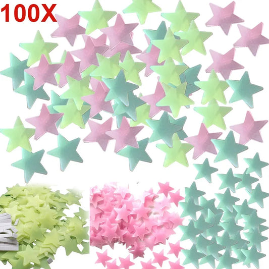 100pcs Luminous Wall Stickers Glow In The Dark Stars Sticker Decals for Kids Baby rooms Colorful Fluorescent Stickers Home decor