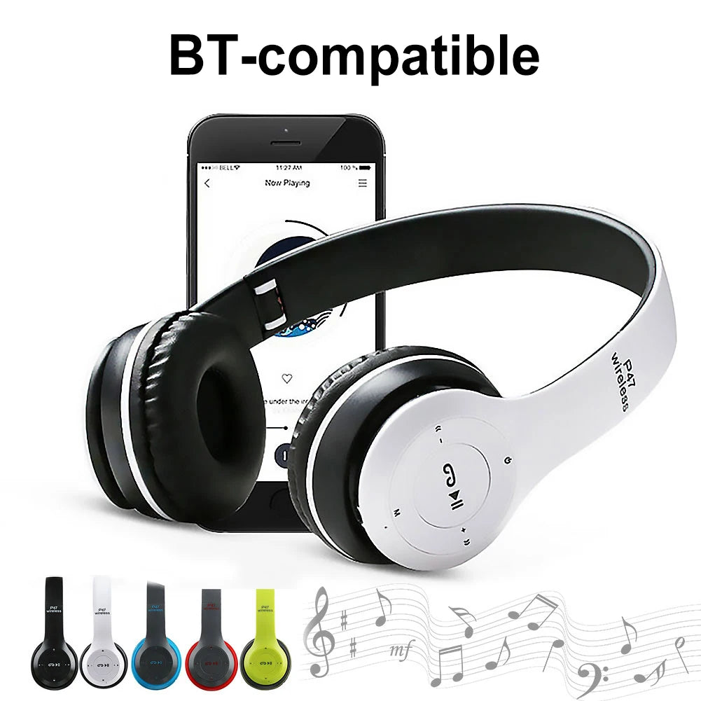 P47 Wireless Over Ear Headset Noise Cancelling Bluetooth-Compatible 5.0 Sports Game Headset Support Hands-Free for Smartphone