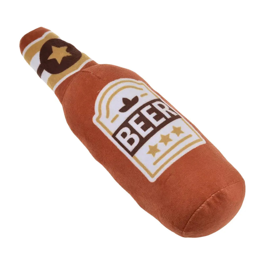 Dog Plush Toys Pet Squeaky Printed Beer Bottle Shape Toy Dog Bite-Resistant Clean Teeth Chew Toy Pet Supplies Interactive Toys