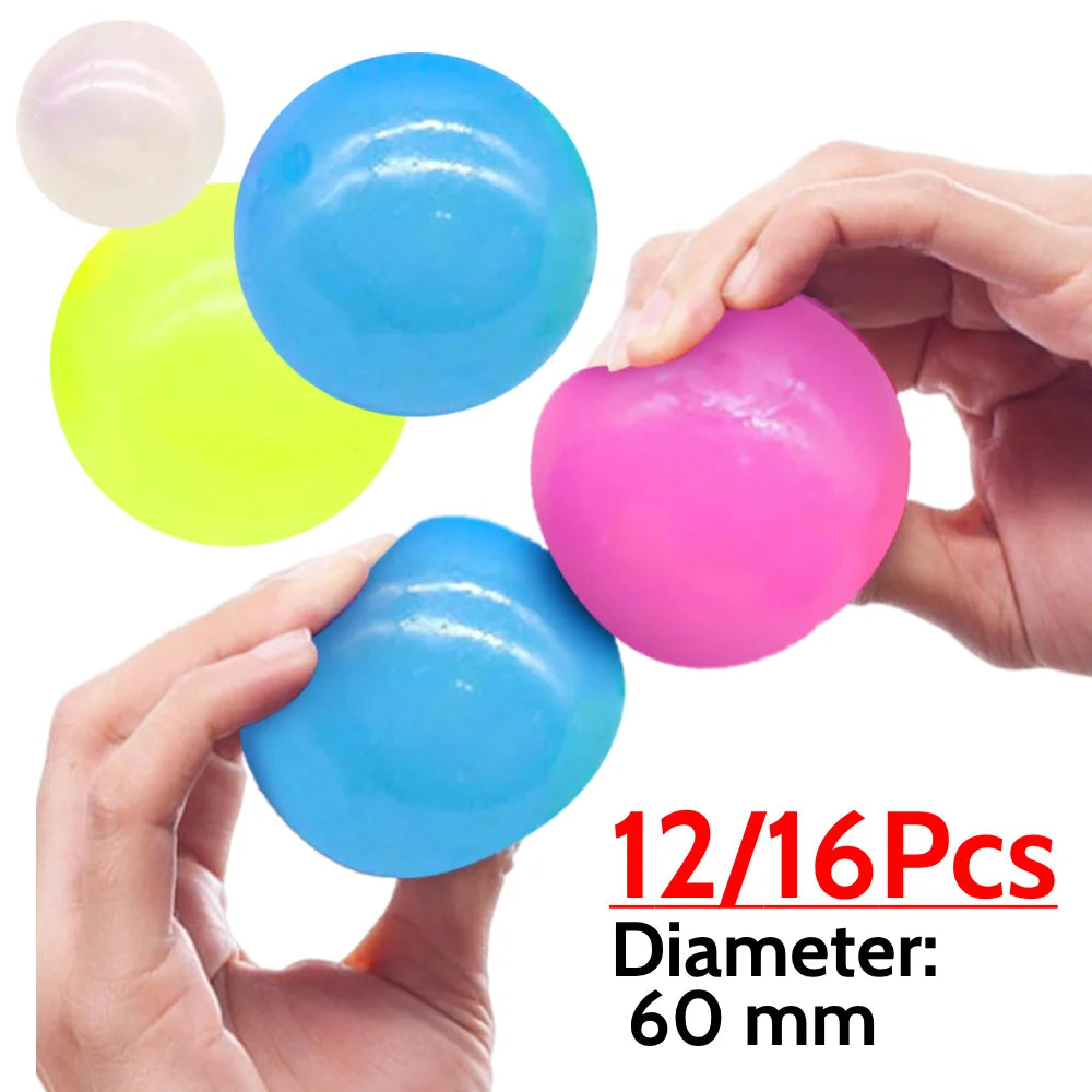 12/16PCS Glow in The Dark Sticky Balls Ceiling Balls Elevated Glowing Stress Balls  Fidget Toy for Kids Adults Teens