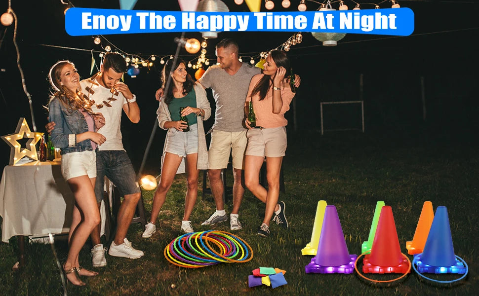 VATOS Light Up Toss Game Garden Toy 3 In 1 Toss Game Play Set Throwing Target Outdoor Party Soccer Gmaes Toys for Kids Adults