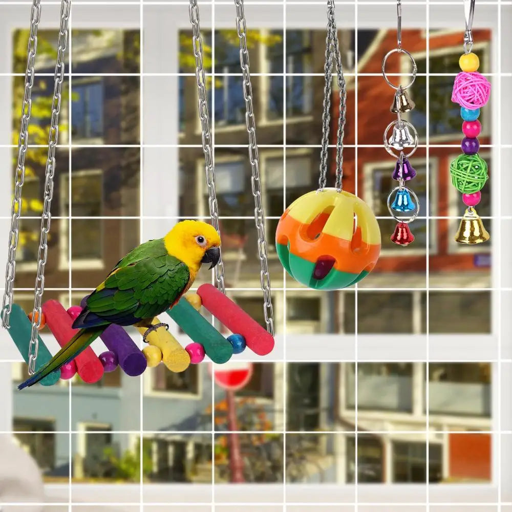 Parrot Foraging Feeder Toys Foraging Cage Wood Toys For Bird Wear Resistant Wooden Block Bird Parrot Toys Wood Foraging Bird