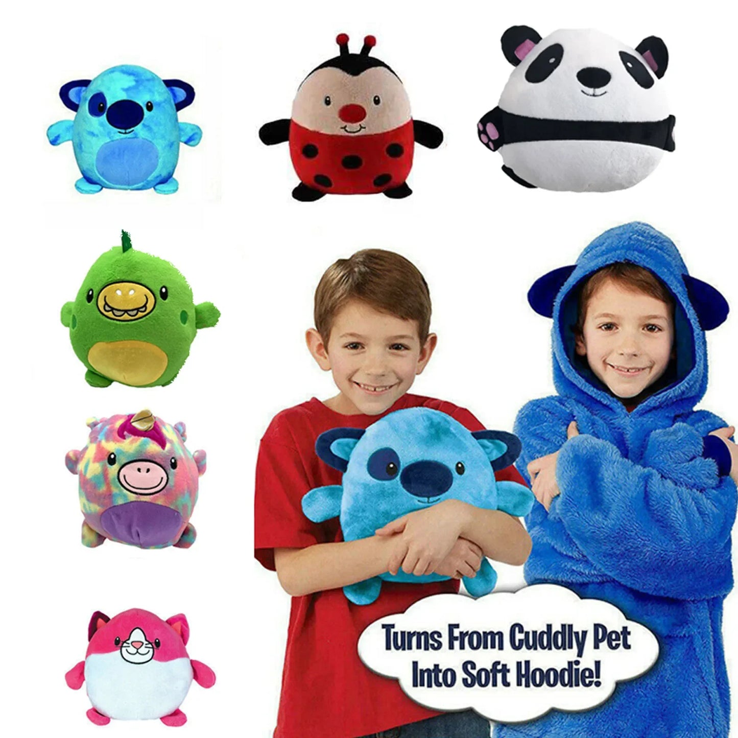 Children's HUG Cartoon Pets Hoodie Blanket Kids Lazy Pillow Pajamas Pullover Clothes Wearable Hooded Coats for Boys Girls Gift