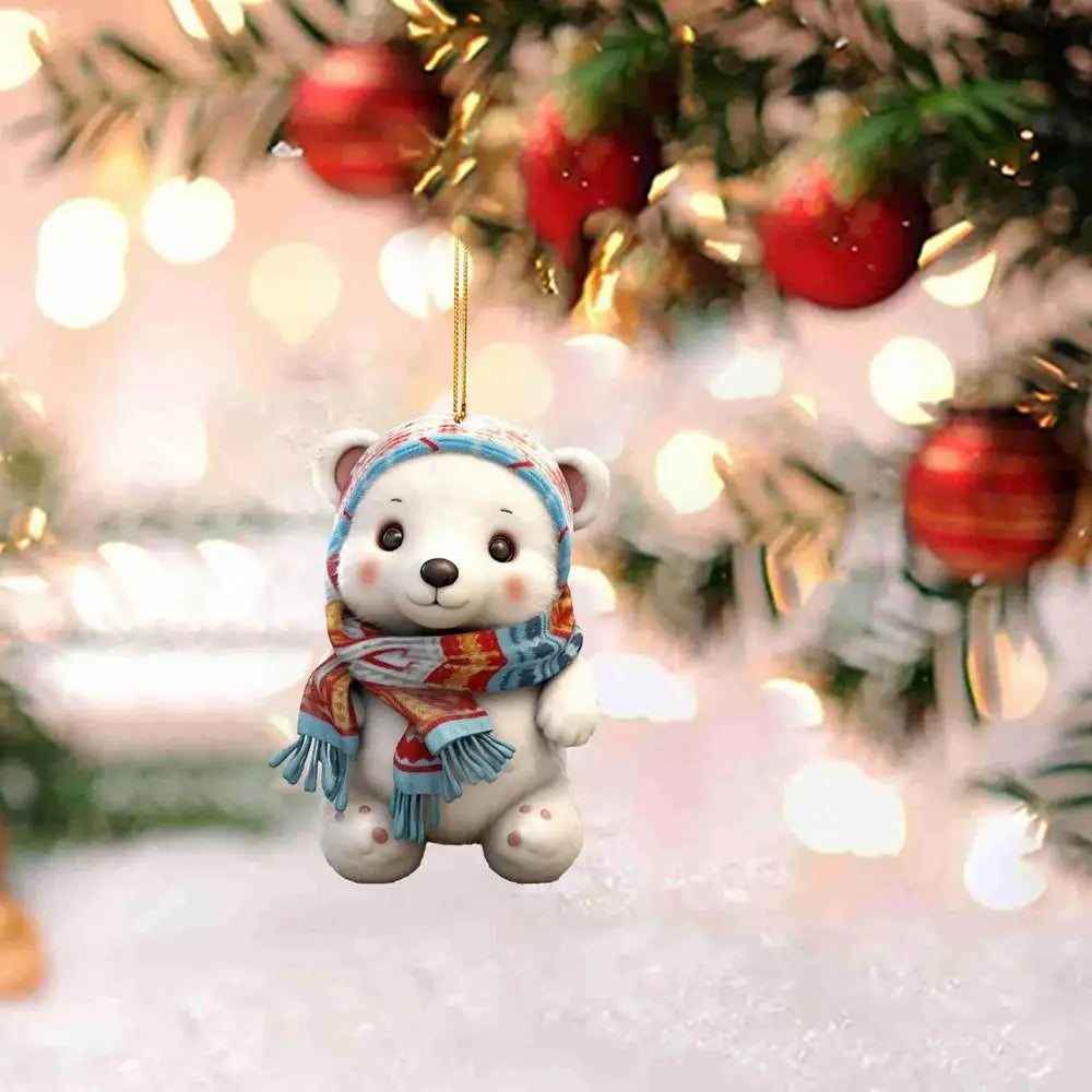 Polar Bear With A Scarf Pendant 2024 Christmas Tree Hanging Ornament Acrylic 2D Flat Xmas Party Home Decoration 2025 New Year