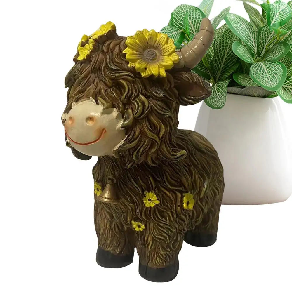 Highland Cow Figurine Resin Figurine With Flower Collectible Figurine For Farmhouse Table Home Garden Decorations