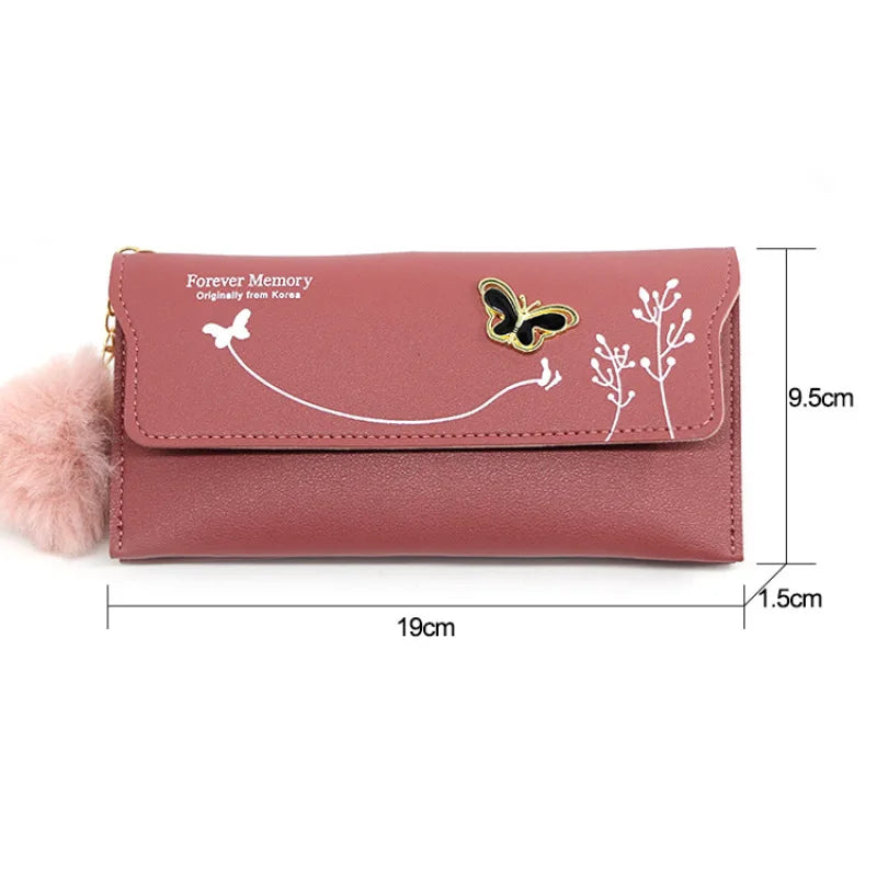 High Quality PU Leather Clutch For Women / Long Wallet With Butterfly Print Fashion Card Holder Purse