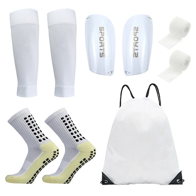 5PCS Set Teenagers Football Bag Soccer Socks Grip Men Sport Socks Soccer Leg Cover Shin Pads Soccer Training Shank Board Bandag