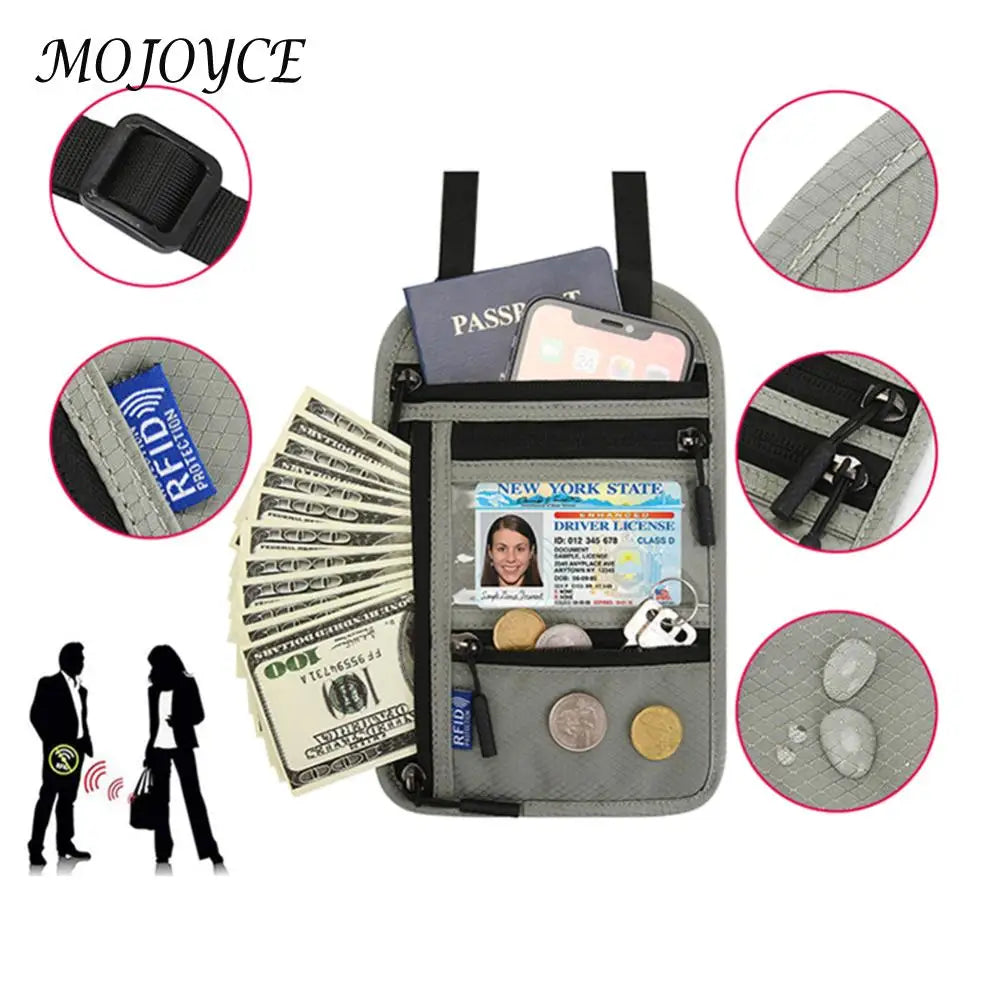 Wearable Passport Holder ID Card Cover with Neck Strap Women Men Portable Bank Card Passport Business Wallet Case