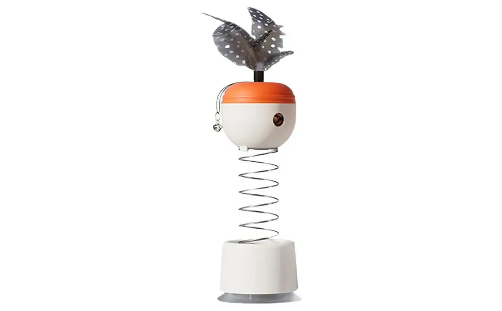 Cat Interactive Feeder Spring-Loaded Interactive Cat Feather Toy Automatic Slow Feeder Ball With Bell Stable Suction Cup Pet