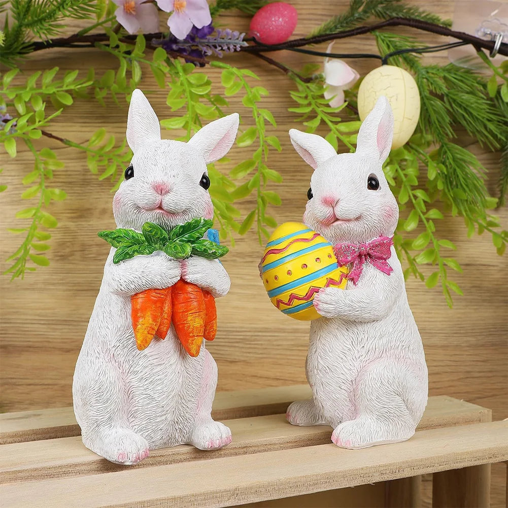 Easter Cute Bunny Statue Standing Rabbit Sculpture Farmhouse Animal Rabbit Craft Home Garden Decoration