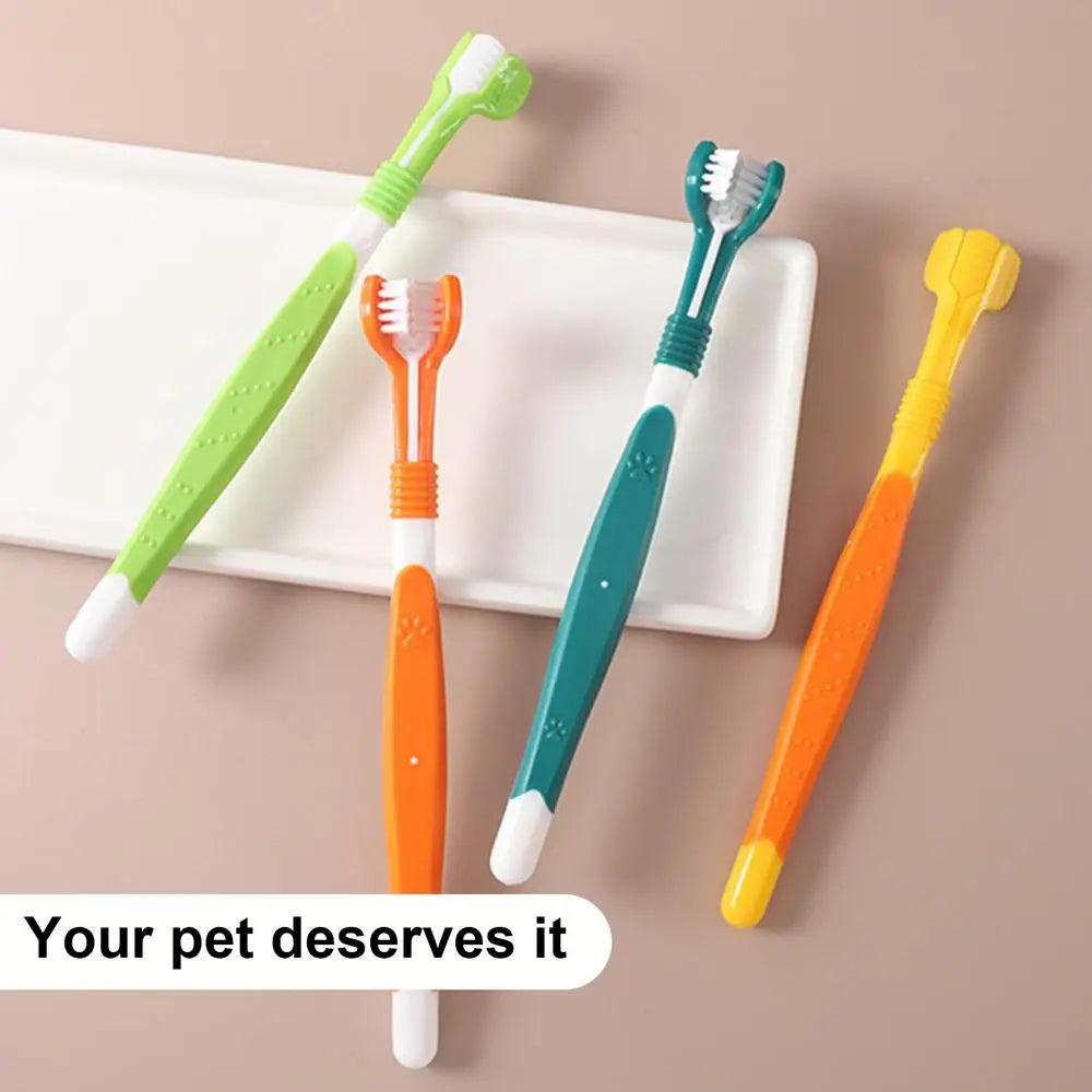 Three Sided Pet Toothbrush Three-Head Pet Toothbrush For Dogs And Cats Oral Cleaning Brush Care Products Tool Wholesale