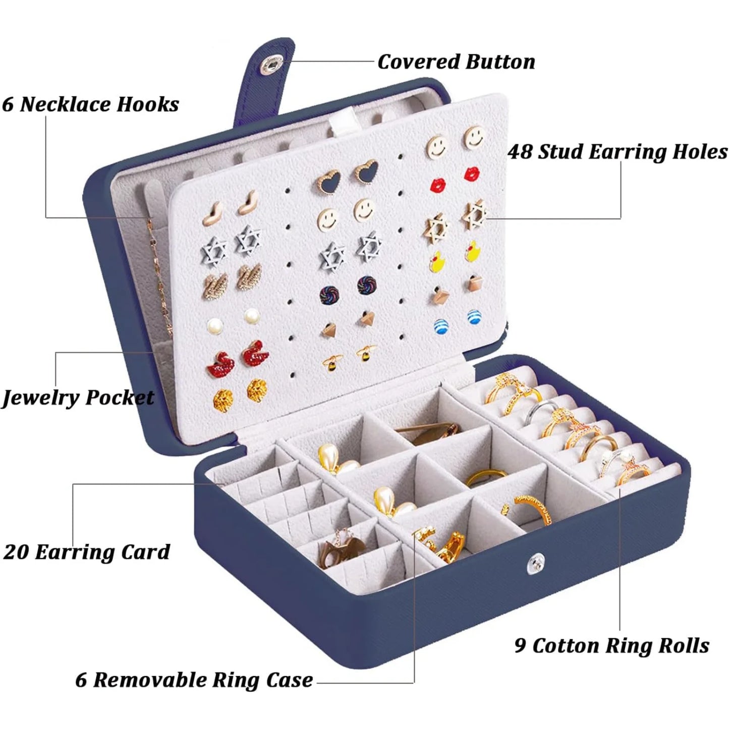 Small Jewelry  for Earrings, Travel Earring Organizer for Girls Earring  Travel Earring Case Organizer Navy Travel Jewelry Boxes