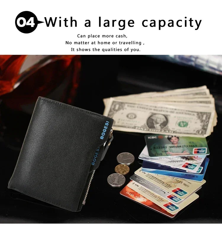 Bogesi Men wallet with Zipper Coin Bag  Small Bifid Famous Brand Thin Wallet Men Purse