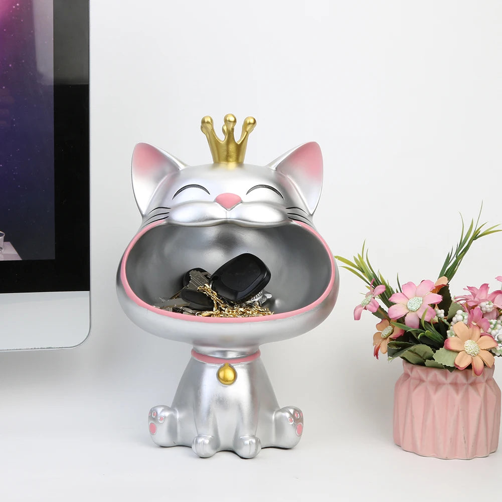 High Quality Resin Cute Cat Statue Key Holder Bowl for Organizing Keys Candy Snacks Home and Office Decor