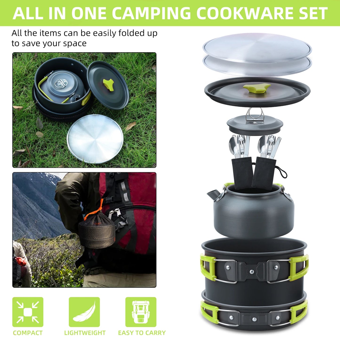 Camping Cookware Set 16pcs Nesting Camp Cook Set Camping&Hiking Mini cookware Camping Backpacking Pans Set