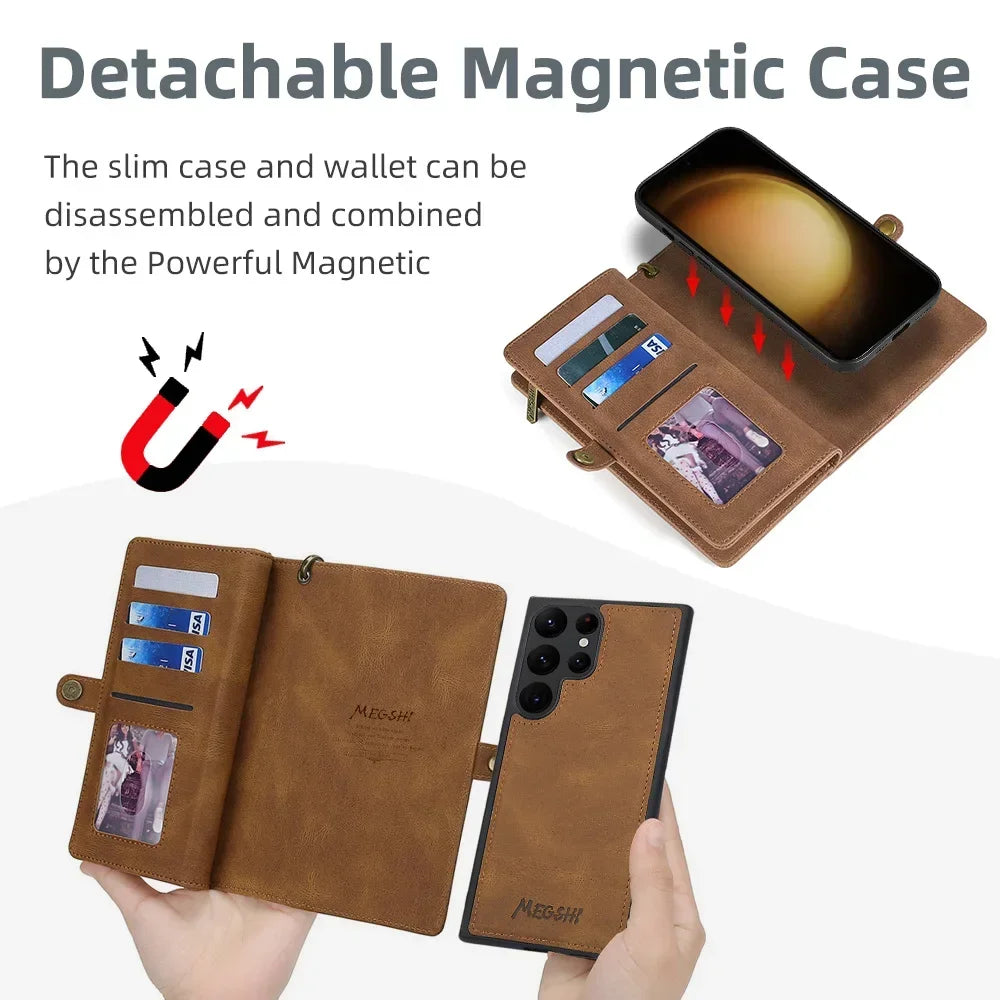 2 in 1 Magnetic Detachable Leather Wallet Case for Samsung Galaxy S20 S21 FE Note20 S22 S23 Ultra S10 Plus Flip Purse Cover