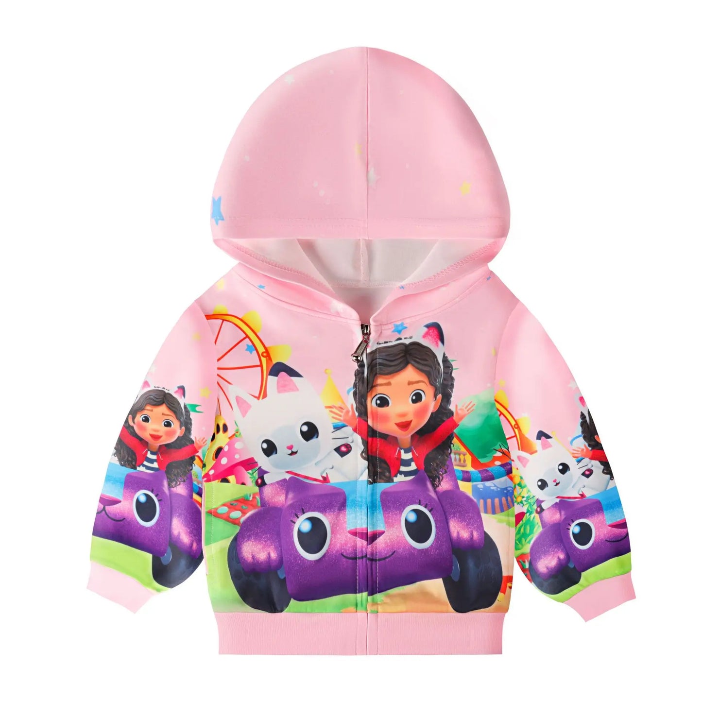 2-16Y Cartoon Gabby Dollhouse Cats Clothes Kids Pullover Jacket with Hooded and Zipper Baby Boys Sweatshirt Girls Casual Outwear