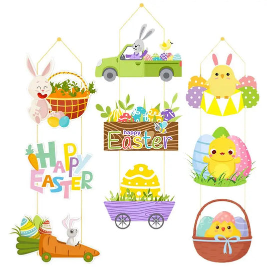 Easter Door Decoration Paper Easter Egg Rabbit Hanging Ornament for Home Happy Easter Door Hanger Pendant Easter Decoration 2025