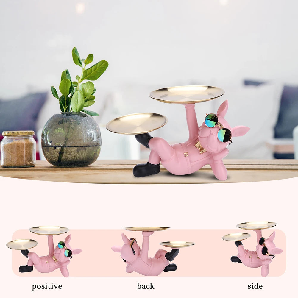 Resin Candy Storage Container Creative Cute with 2 Tray Dog Statue Decor Birthday Gifts Bottom Anti-slip for Home Office Wallet