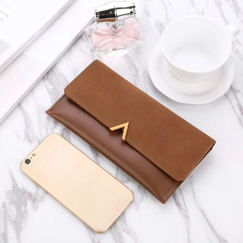 High Quality Soft PU Leather Long Wallet / Zipper&Fold Hasp Envelope Purse ID Card Holder Bag For Women