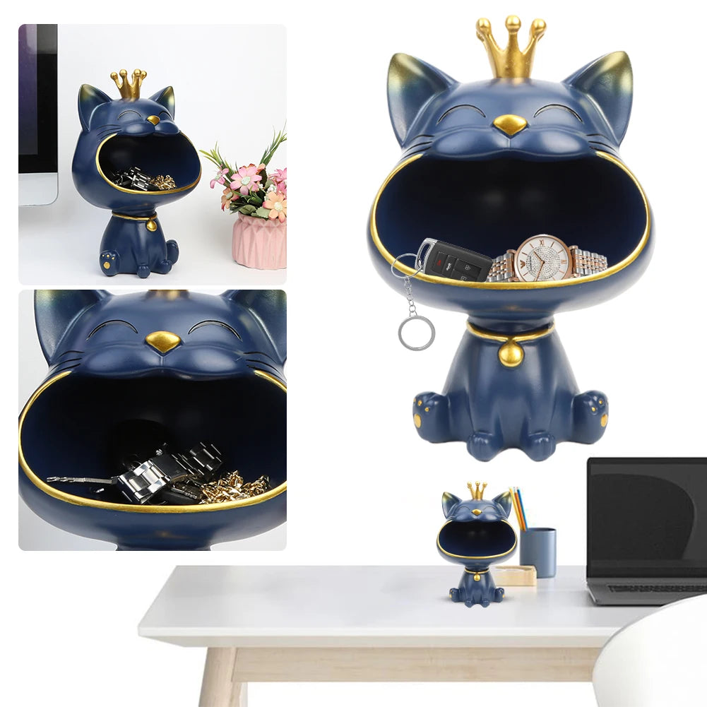 High Quality Resin Cute Cat Statue Key Holder Bowl for Organizing Keys Candy Snacks Home and Office Decor