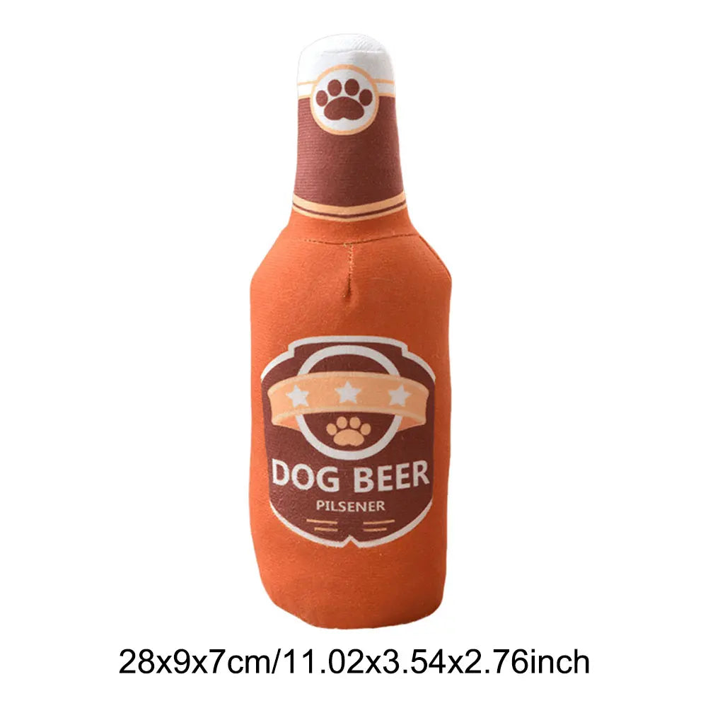 Dog Plush Toys Pet Squeaky Printed Beer Bottle Shape Toy Dog Bite-Resistant Clean Teeth Chew Toy Pet Supplies Interactive Toys