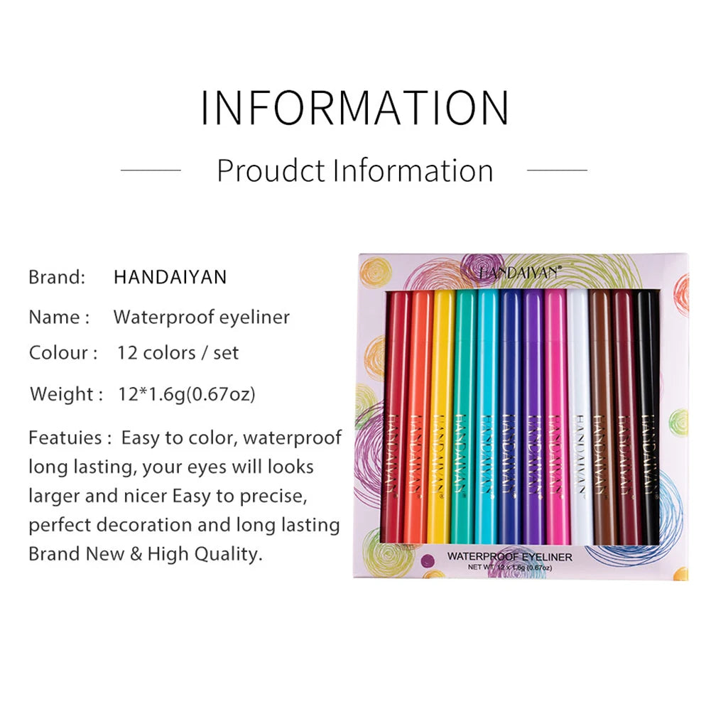 12 Colors Eye Cosmetic Pen Colorful Matte Eye Line Drawing Pen Waterproof Non Blooming Easy To Color Beauty Tools