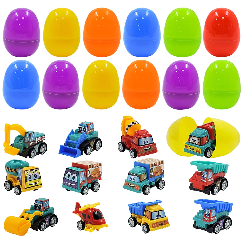 12/20 Pack Easter Basket Stuffers with Pull Back Cars Surprise Easter Eggs for Kids Easter Egg Hunt Game and Party Favors