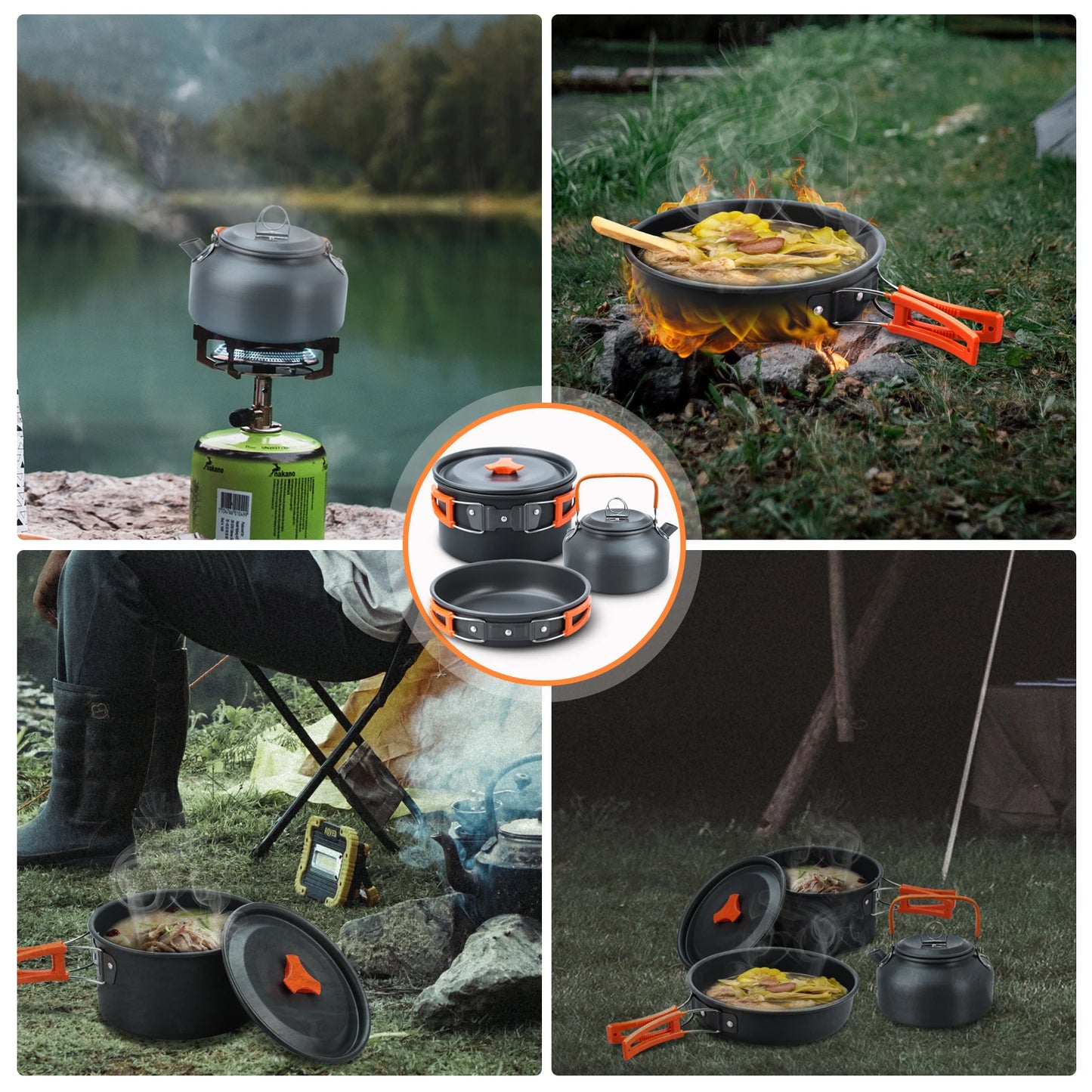 Camping Cookware Set 16pcs Nesting Camp Cook Set Camping&Hiking Mini cookware Camping Backpacking Pans Set