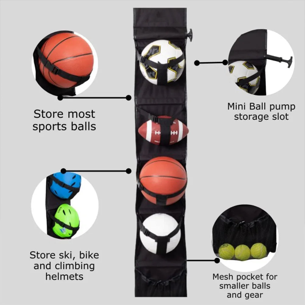 Hanging Sports Equipment Organizer Foldable Garage Sports Ball Storage for Basketball Football Volleyball Tennis Soccer