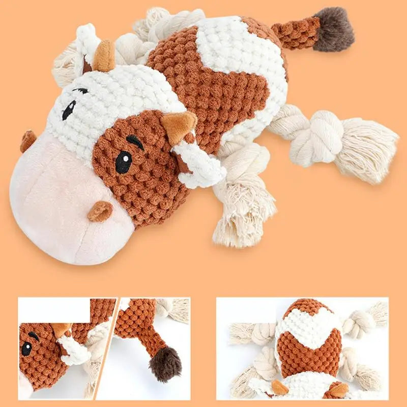 Dog Chew Toys For Puppy Soft Comfortable Dog Squeaky Toys Plush Cow Interactive Dog Toys For Small Medium Large Dogs