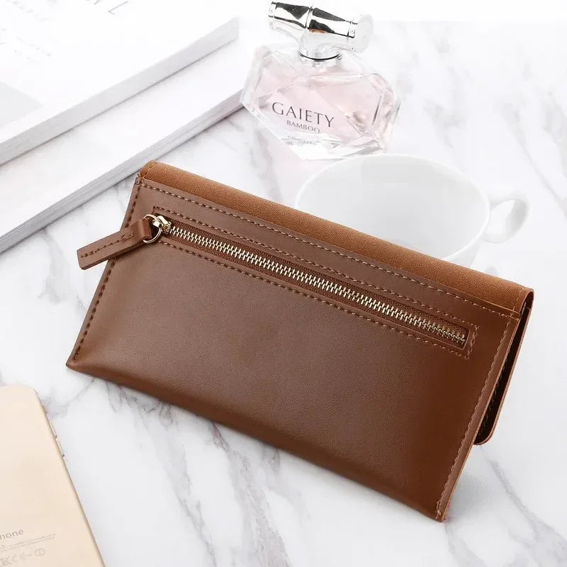 High Quality Soft PU Leather Long Wallet / Zipper&Fold Hasp Envelope Purse ID Card Holder Bag For Women