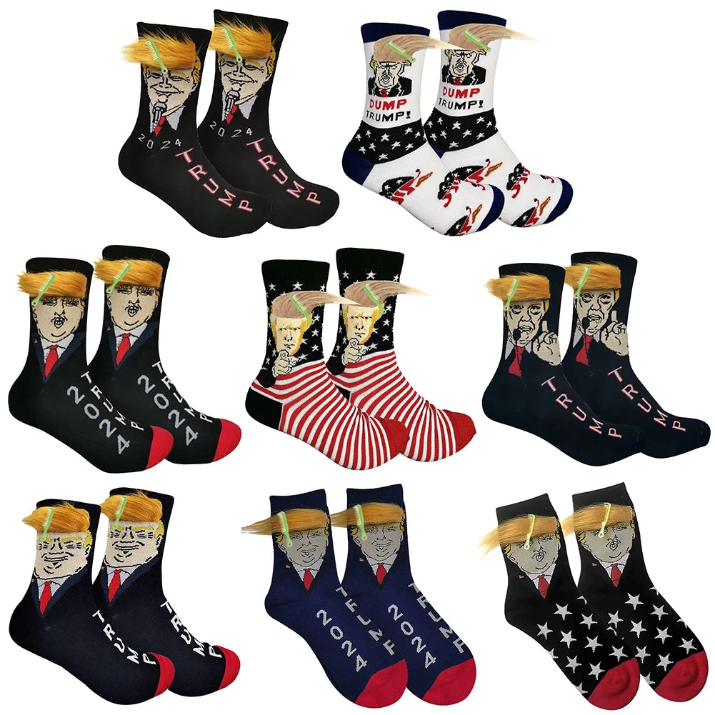 2024 President Donald Trump Spoof Funny Socks Streetwear Hip Hop Crew Socks Donald Trump Socks Novelty Funny Socks for Men Women