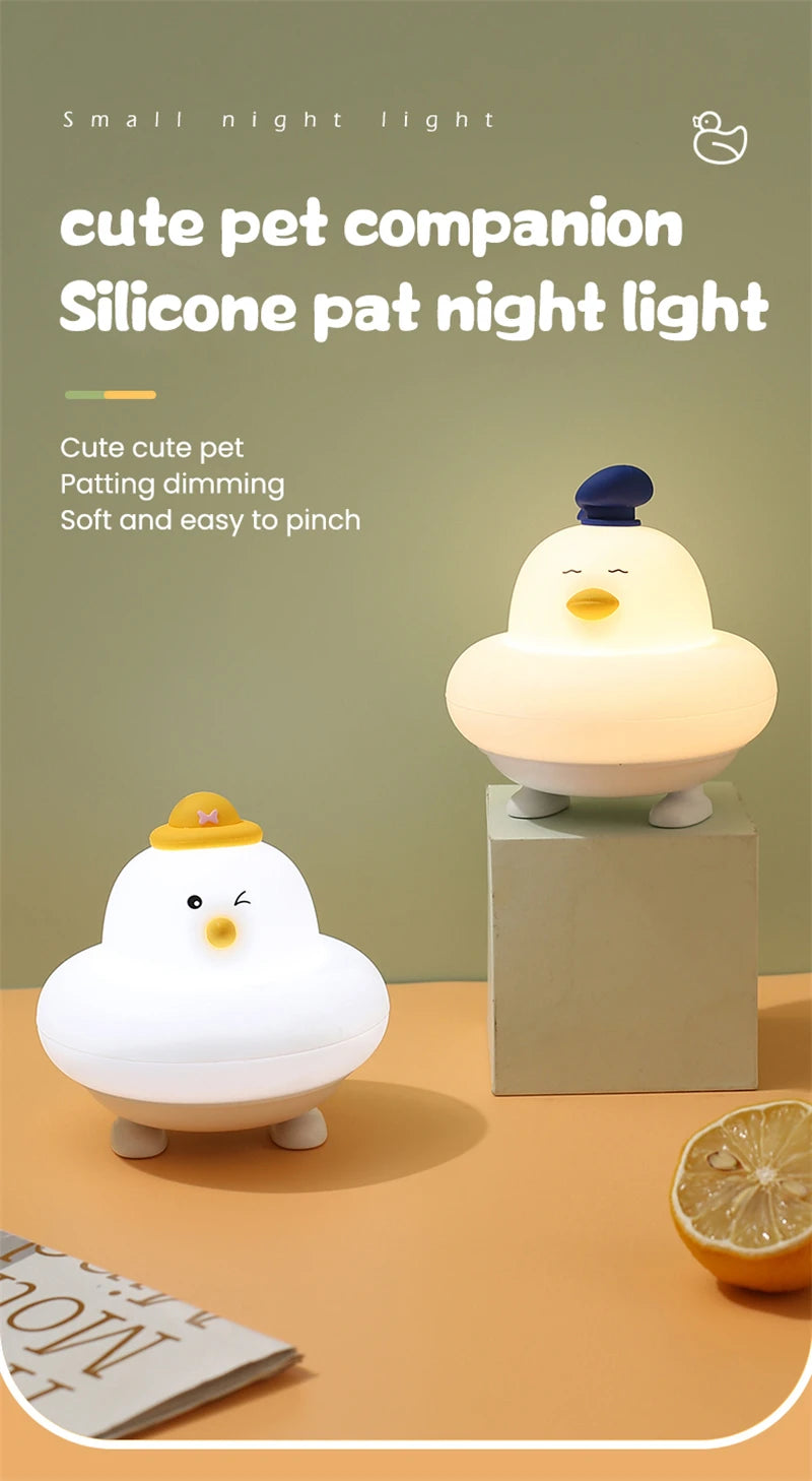 Cute LED Night Light Silicone Charging Patting Light Cartoon Chick Sleep Lamp For Baby Children Kid Bedroom Decorative