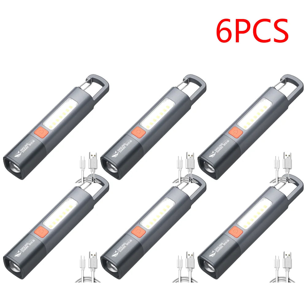 2-10PCS LED Camping Flashlight Multifunction Flashlight Type C USB Rechargeable Lightweight Torch 3 Light Modes Hiking Climbing