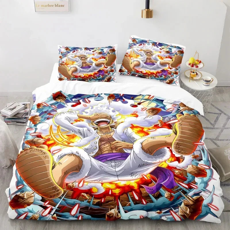 Cartoon Anime One Pieces Duvet Cover Set Nika Luffy Gear 5 Bedding Set Luffy Quilt Cover Pillowcase Twin Single Queen King Size