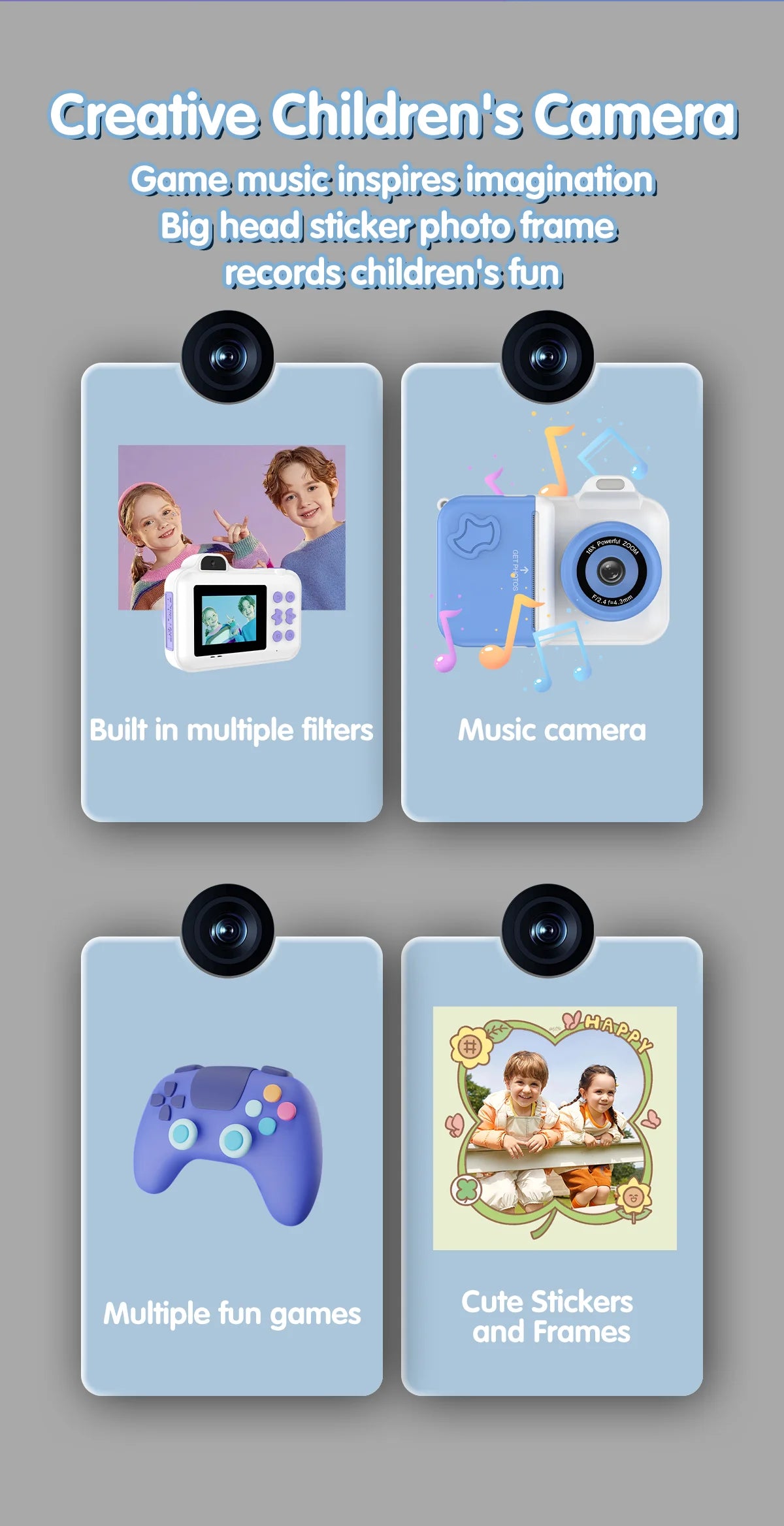 Children Camera Instant Print Camera For Kids Dual Lens Video Recording Photo Thermal Printing Mini Digital Camera With 32G Card