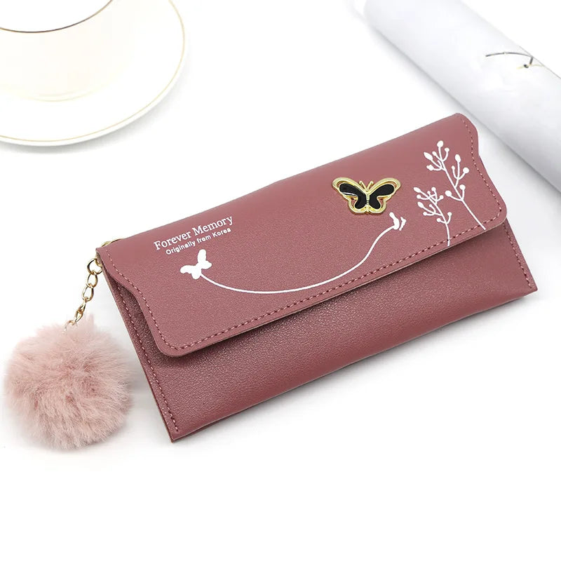 High Quality PU Leather Clutch For Women / Long Wallet With Butterfly Print Fashion Card Holder Purse