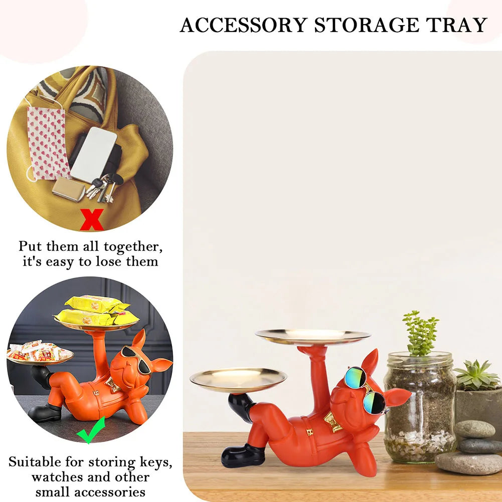 Resin Candy Storage Container Creative Cute with 2 Tray Dog Statue Decor Birthday Gifts Bottom Anti-slip for Home Office Wallet