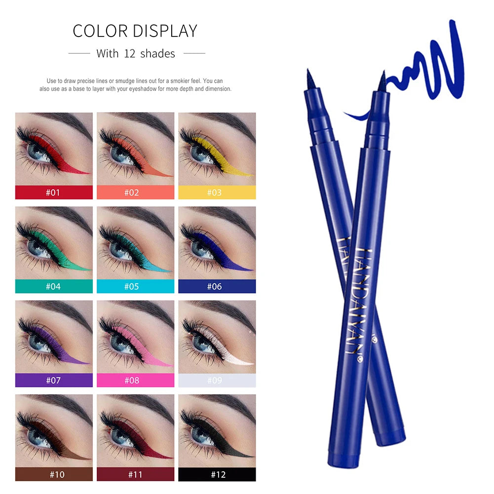 12 Colors Eye Cosmetic Pen Colorful Matte Eye Line Drawing Pen Waterproof Non Blooming Easy To Color Beauty Tools