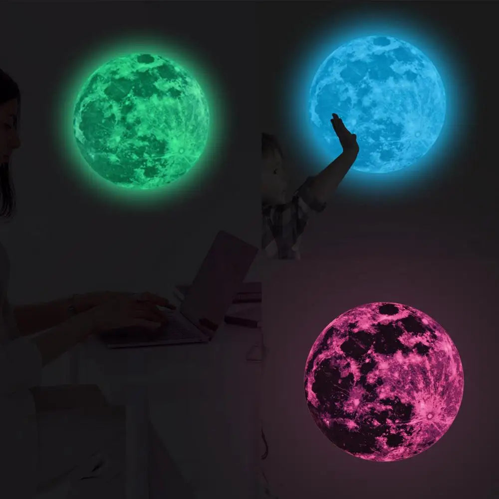 5/12/20/30/40CM Luminous Moon Wall Stickers Aesthetic PVC Fluorescent Self-Adhesive Decal Home Living Room Bedroom Wallpaper