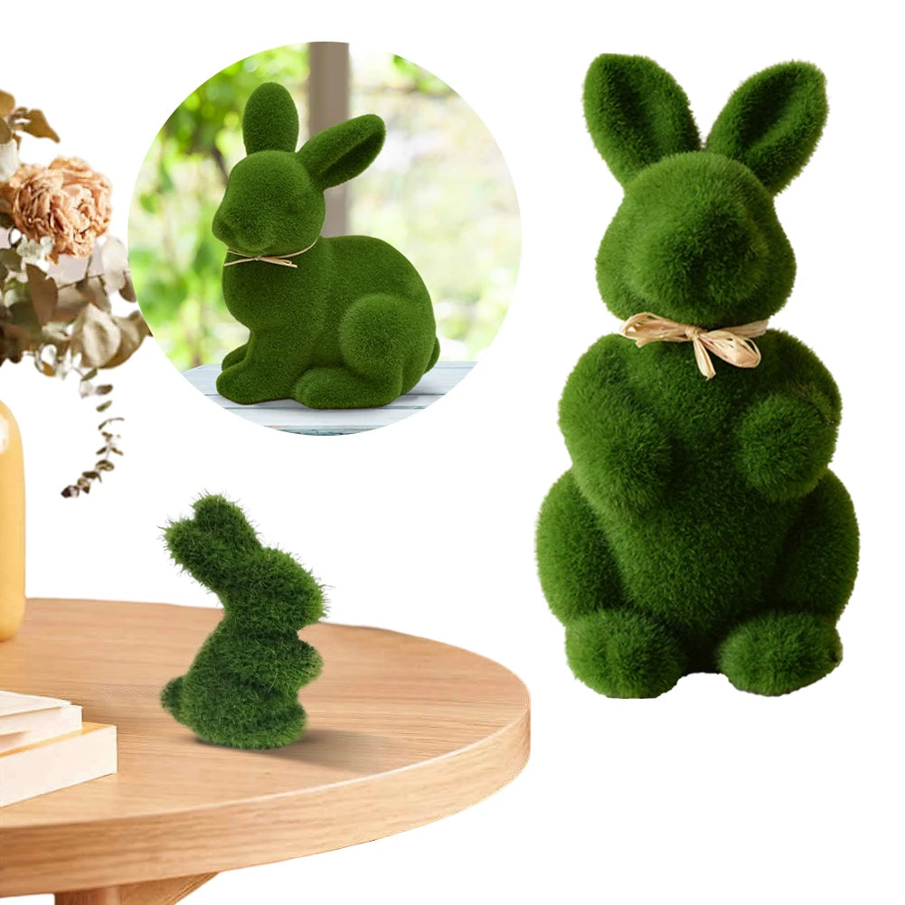 10PC Easter Bunny Decor Easter Moss Rabbit Figurine Home Garden Party Decor Artificial Moss Rabbit Easter Figurine Desktop Decor