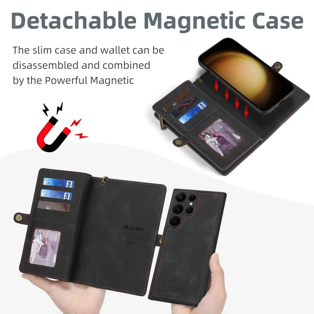 2 in 1 Magnetic Detachable Leather Wallet Case for Samsung Galaxy S20 S21 FE Note20 S22 S23 Ultra S10 Plus Flip Purse Cover