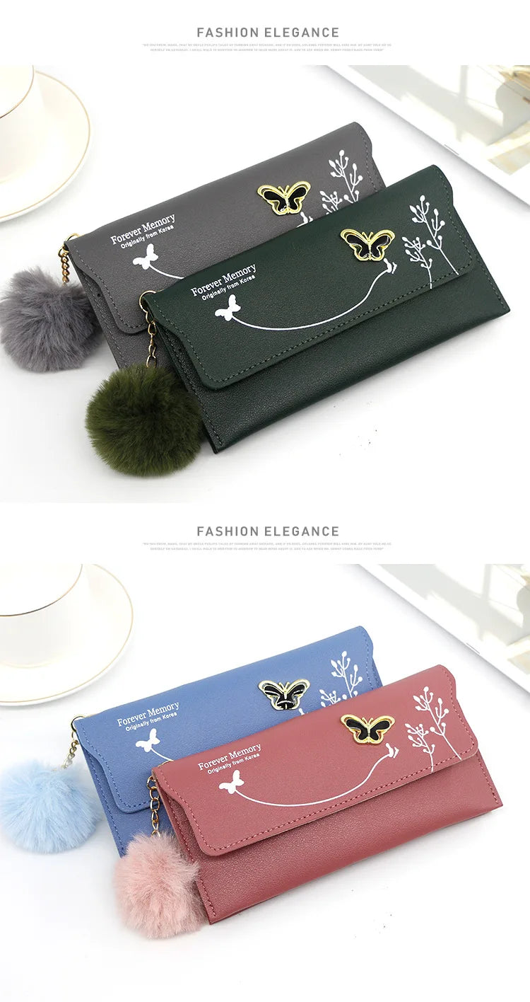 High Quality PU Leather Clutch For Women / Long Wallet With Butterfly Print Fashion Card Holder Purse