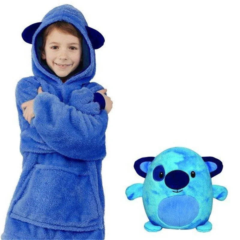 Children's HUG Cartoon Pets Hoodie Blanket Kids Lazy Pillow Pajamas Pullover Clothes Wearable Hooded Coats for Boys Girls Gift