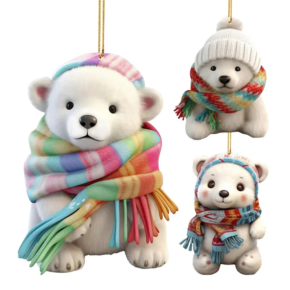 Polar Bear With A Scarf Pendant 2024 Christmas Tree Hanging Ornament Acrylic 2D Flat Xmas Party Home Decoration 2025 New Year