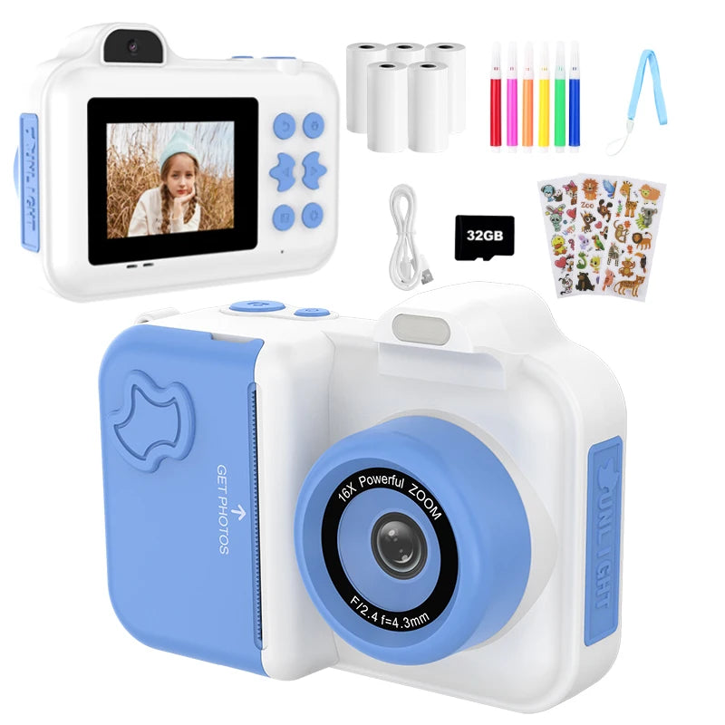 Children Camera Instant Print Camera For Kids Dual Lens Video Recording Photo Thermal Printing Mini Digital Camera With 32G Card